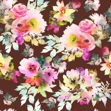 Seamless pattern with flowers watercolor Stock Illustration