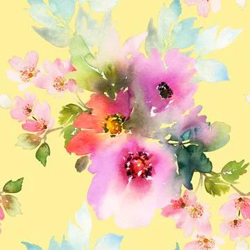 Seamless pattern with flowers watercolor Stock Illustration