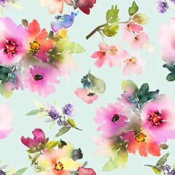 Seamless pattern with flowers watercolor Stock Illustration