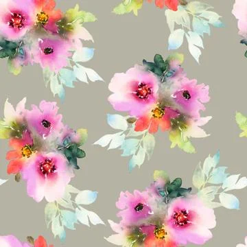 Seamless pattern with flowers watercolor Stock Illustration
