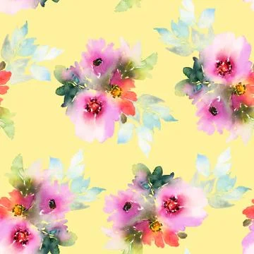 Seamless pattern with flowers watercolor Stock Illustration