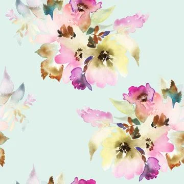 Seamless pattern with flowers watercolor Stock Illustration
