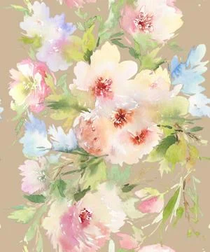 Seamless pattern with flowers watercolor Stock Illustration