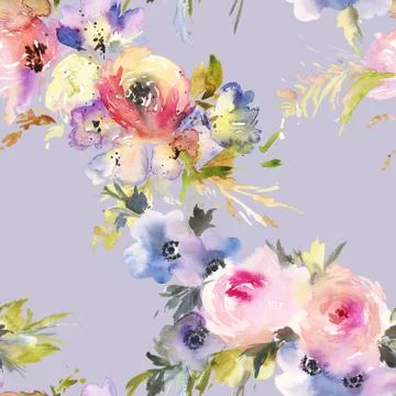 Seamless pattern with flowers watercolor Stock Illustration