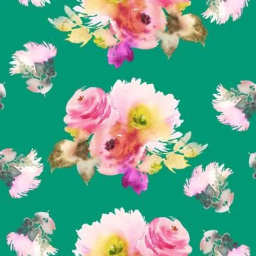 Seamless pattern with flowers watercolor Stock Illustration