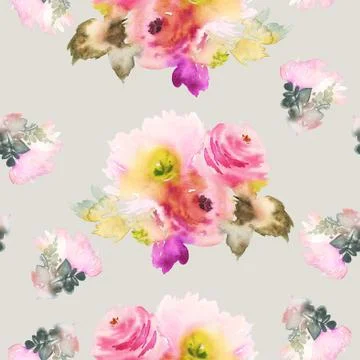 Seamless pattern with flowers watercolor Stock Illustration