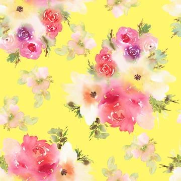 Seamless pattern with flowers watercolor Stock Illustration