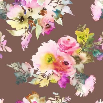 Seamless pattern with flowers watercolor Stock Illustration