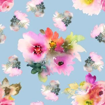Seamless pattern with flowers watercolor Stock Illustration