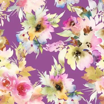 Seamless pattern with flowers watercolor Stock Illustration