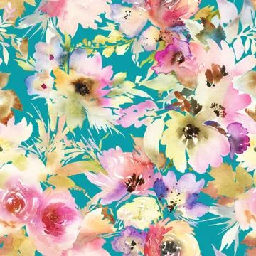 Seamless pattern with flowers watercolor Stock-Illustration
