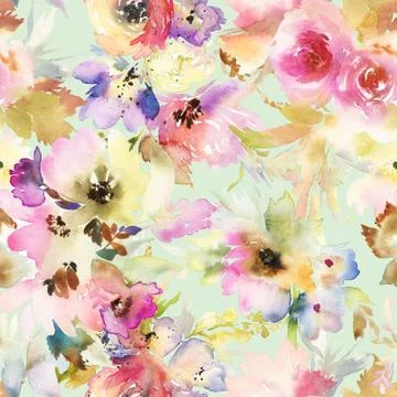 Seamless pattern with flowers watercolor Stock Illustration