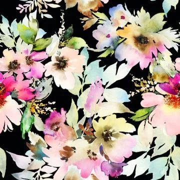 Seamless pattern with flowers watercolor Stock Illustration