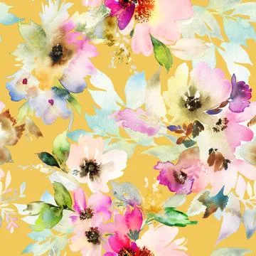 Seamless pattern with flowers watercolor Stock Illustration