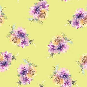 Seamless pattern with flowers watercolor Stock Illustration
