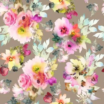 Seamless pattern with flowers watercolor Stock Illustration