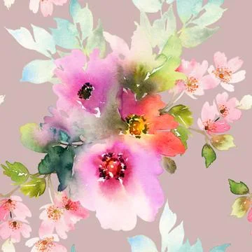 Seamless pattern with flowers watercolor Stock Illustration