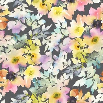Seamless pattern with flowers watercolor Stock Illustration