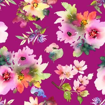 Seamless pattern with flowers watercolor Stock Illustration