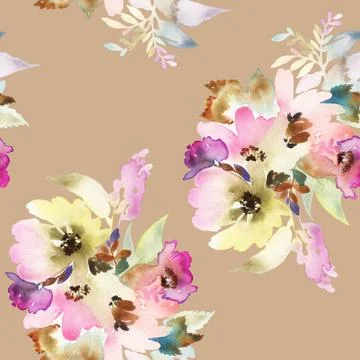 Seamless pattern with flowers watercolor Stock Illustration