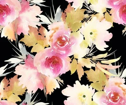 Seamless pattern with flowers watercolor Stock Illustration