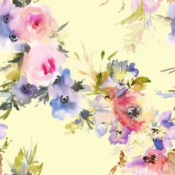 Seamless pattern with flowers watercolor Stock Illustration