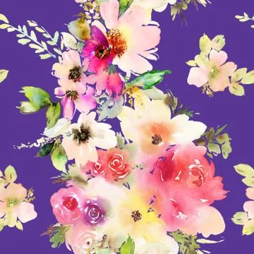 Seamless pattern with flowers watercolor Stock Illustration