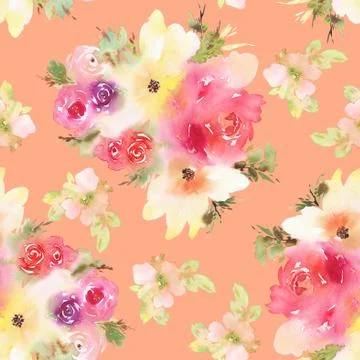 Seamless pattern with flowers watercolor Stock Illustration