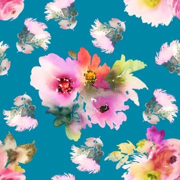 Seamless pattern with flowers watercolor Stock Illustration