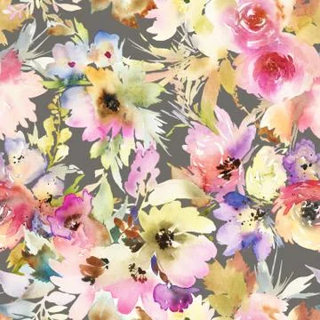 Seamless pattern with flowers watercolor Stock Illustration
