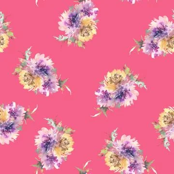 Seamless pattern with flowers watercolor Stock Illustration