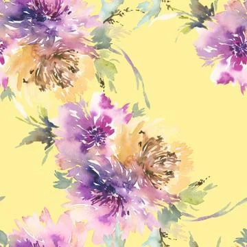 Seamless pattern with flowers watercolor Stock Illustration