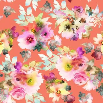 Seamless pattern with flowers watercolor Stock Illustration
