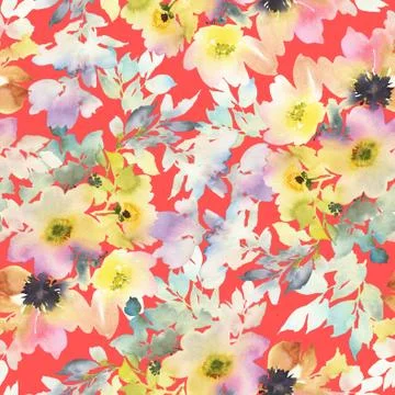 Seamless pattern with flowers watercolor Stock Illustration