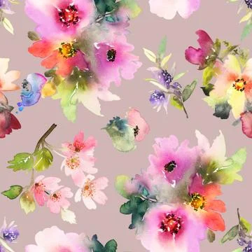 Seamless pattern with flowers watercolor Stock Illustration