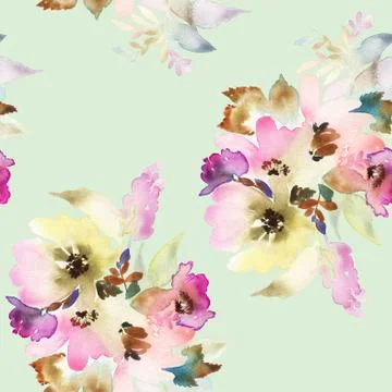 Seamless pattern with flowers watercolor Stock Illustration