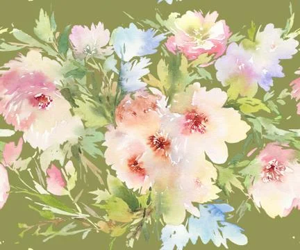 Seamless pattern with flowers watercolor 스톡 일러스트