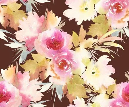 Seamless pattern with flowers watercolor Stock Illustration