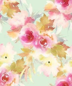 Seamless pattern with flowers watercolor Stock Illustration