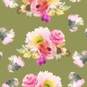 Seamless pattern with flowers watercolor Stock Illustration