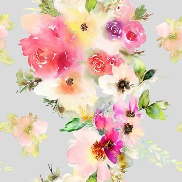Seamless pattern with flowers watercolor Stock Illustration