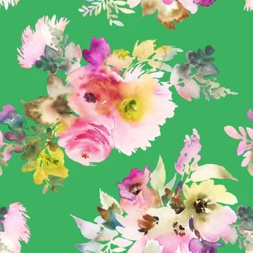 Seamless pattern with flowers watercolor Stock Illustration