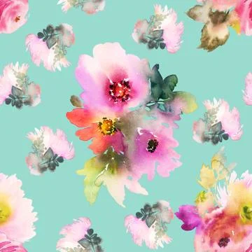 Seamless pattern with flowers watercolor Stock Illustration