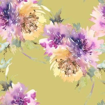 Seamless pattern with flowers watercolor Stock Illustration