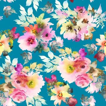 Seamless pattern with flowers watercolor 스톡 일러스트