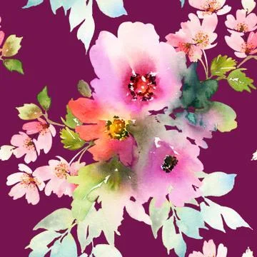 Seamless pattern with flowers watercolor Stock Illustration