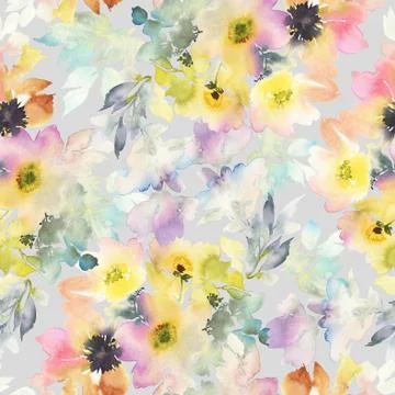 Seamless pattern with flowers watercolor Stock Illustration