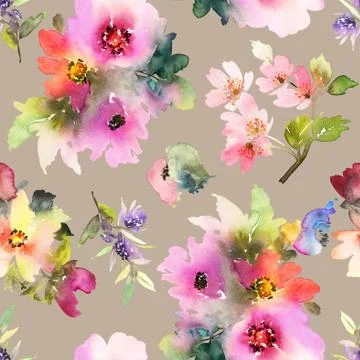 Seamless pattern with flowers watercolor Stock Illustration