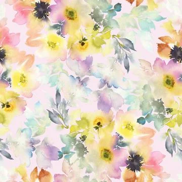 Seamless pattern with flowers watercolor Stock Illustration