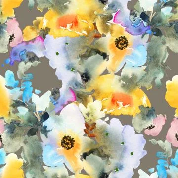 Seamless pattern with flowers watercolor Stock Illustration